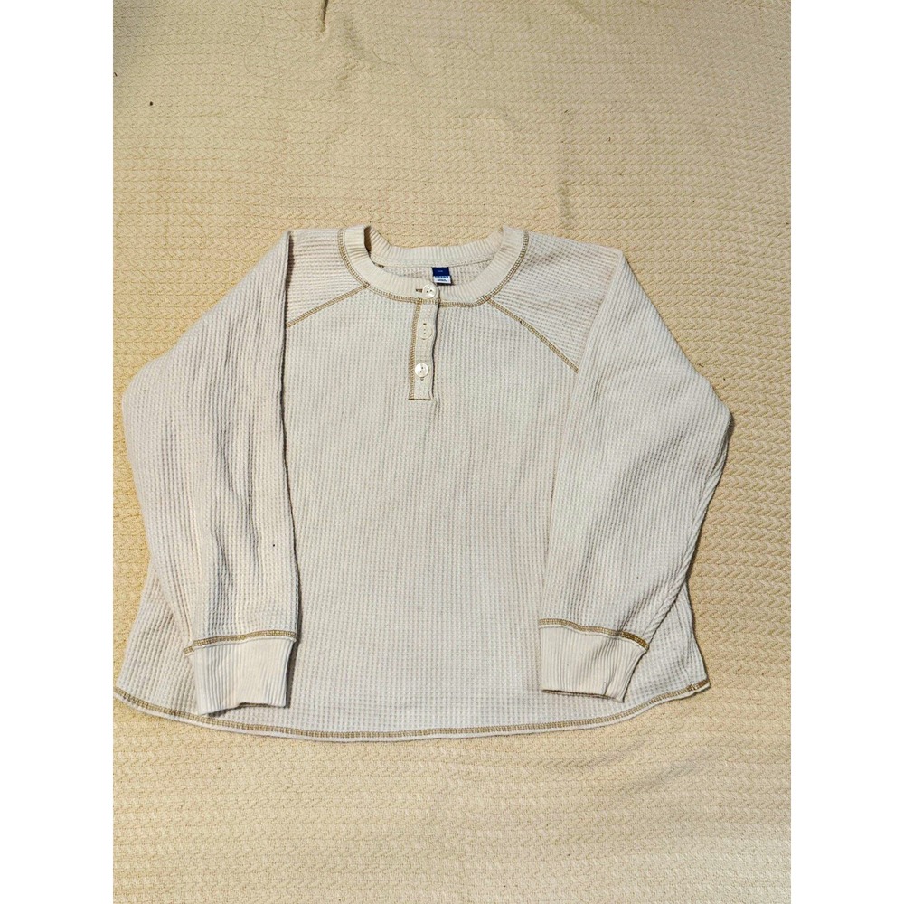Old Navy XXL Cream Waffle Knit Henley Contrast Stitch Cozy Long Sleeve